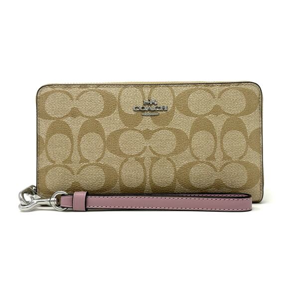 Coach Long Zip Around Wallet in Signature Canvas Light Khaki Ice Purple C4452 - Picture 1 of 8
